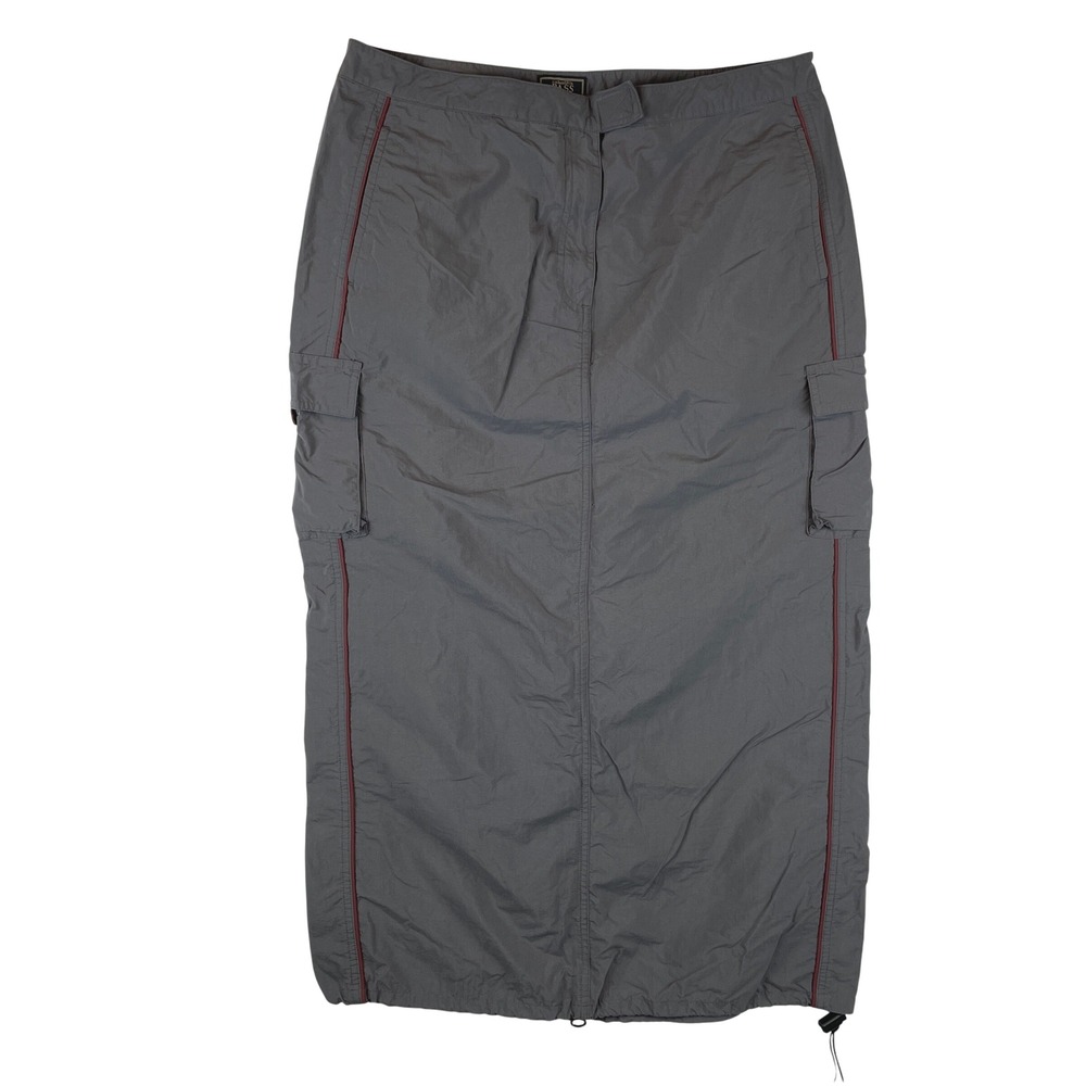 GH Bass Women 14 Gray Nylon Cargo Maxi Skirt Gorpcore Utility Drawstring Hem